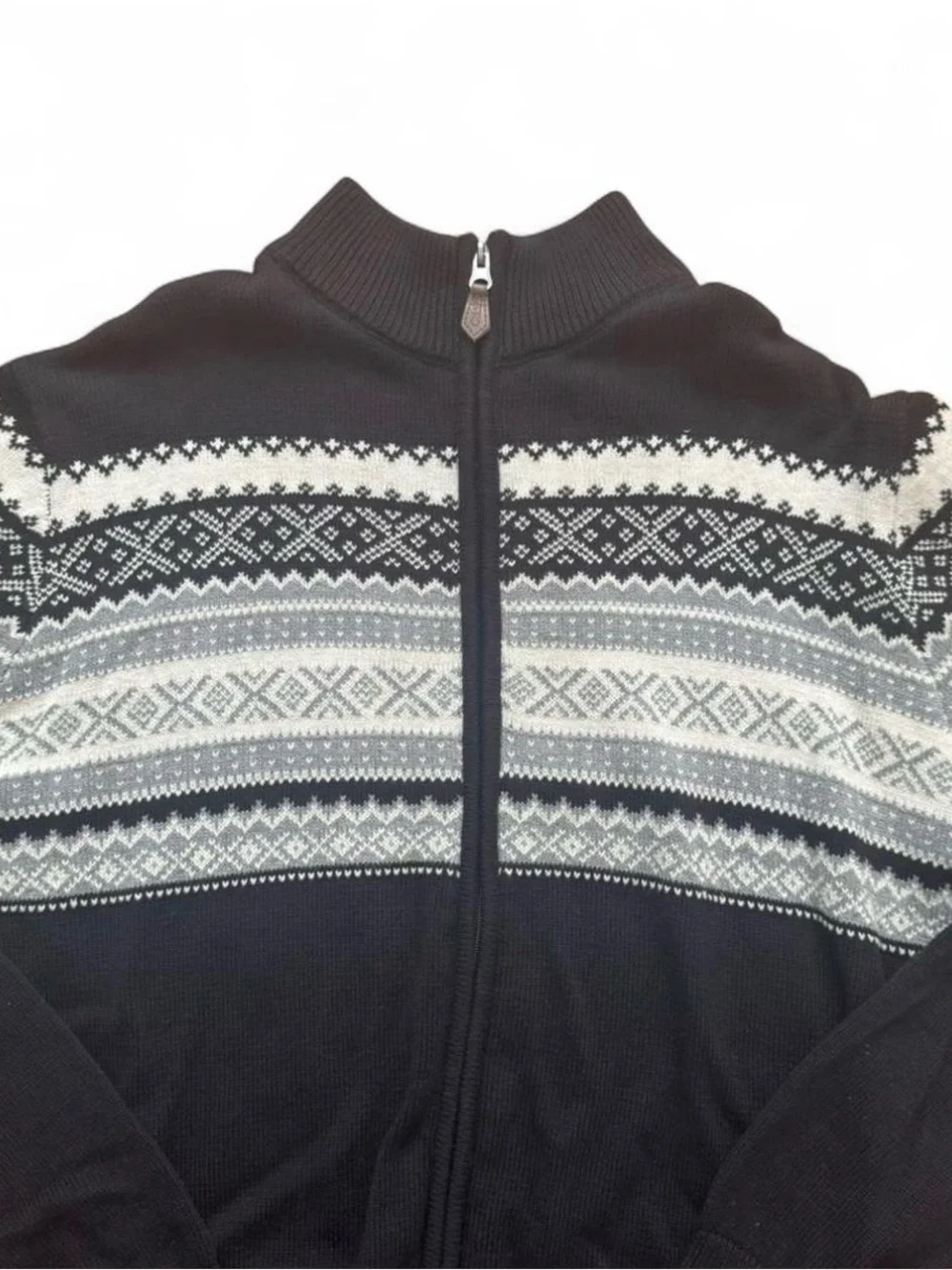 Chaps Mens 2XL Full Zip Christmas Sweater NWT Black Snowflake Mock Neck Cotton - Picture 6 of 14